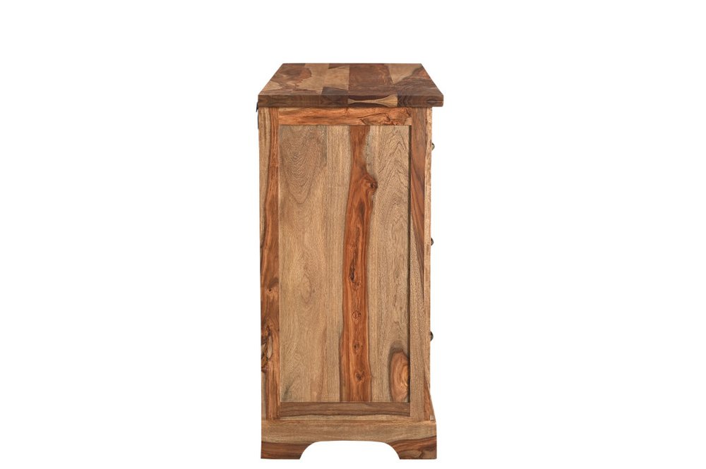 Cómoda doble de seis cajones con borde vivo de madera maciza marrón de 60"