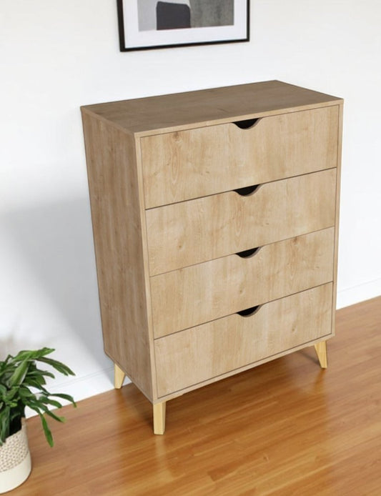 Cómoda de cuatro cajones de madera natural de 30"