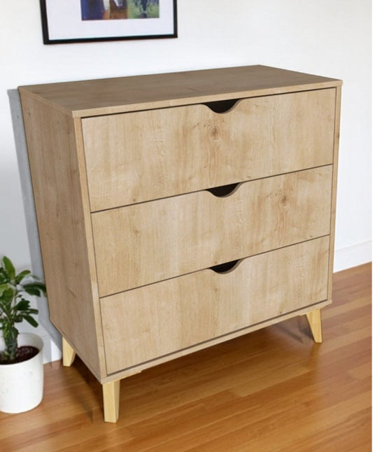 Cómoda de tres cajones de madera natural de 30"
