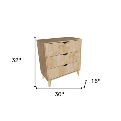 30" Natural Wood Three Drawer Dresser