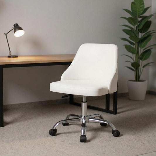 White and Silver Faux Leather Adjustable Height Swivel Rolling Office Chair