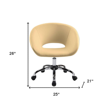 Beige and Silver Faux Leather Adjustable Height Swivel Rolling Office Chair