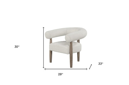 29" Off White and Ash Gray Fabric And Wood Arm Chair
