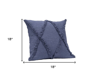 Set of Two Blue Diamond Cotton Throw Pillow With Fringe