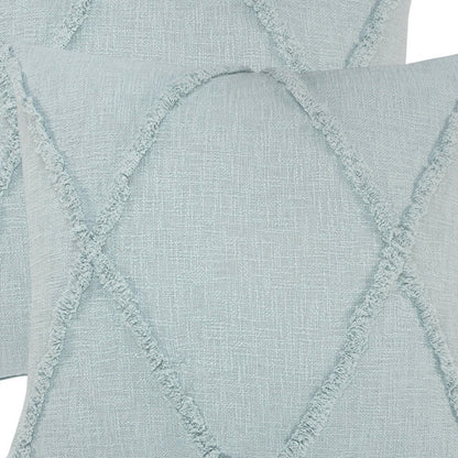 Set of Two Blue Diamond Cotton Throw Pillow With Fringe