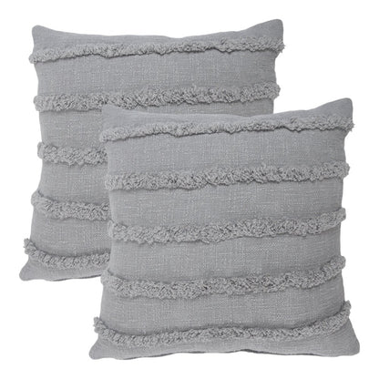 Set of Two Navy Blue Ribbed Cotton Throw Pillow With Fringe