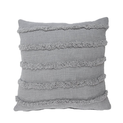 Set of Two Navy Blue Ribbed Cotton Throw Pillow With Fringe