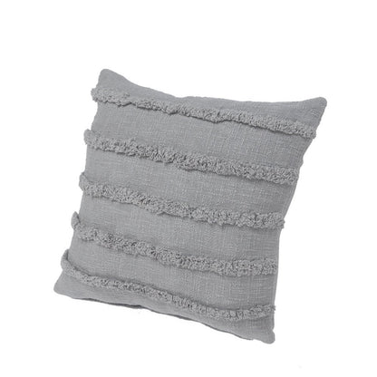 Set of Two Navy Blue Ribbed Cotton Throw Pillow With Fringe