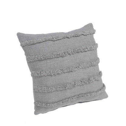 Set of Two Navy Blue Ribbed Cotton Throw Pillow With Fringe