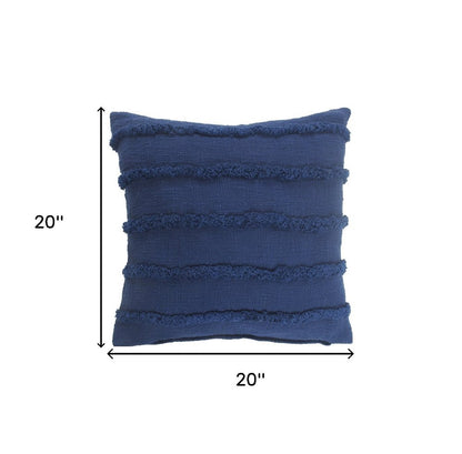 Set of Two Navy Blue Ribbed Cotton Throw Pillow With Fringe