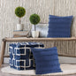Set of Two Navy Blue Ribbed Cotton Throw Pillow With Fringe