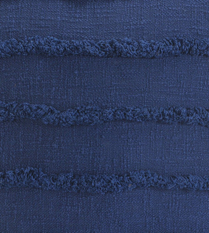 Set of Two Navy Blue Ribbed Cotton Throw Pillow With Fringe