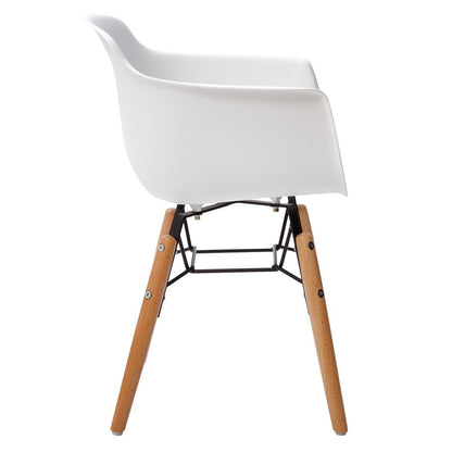 Set Of Four White And Brown Heavy Duty Plastic And Wood Juvenile Side Chairs