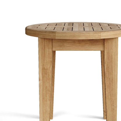 Mesa auxiliar para exterior de madera maciza natural redondeada de 20"