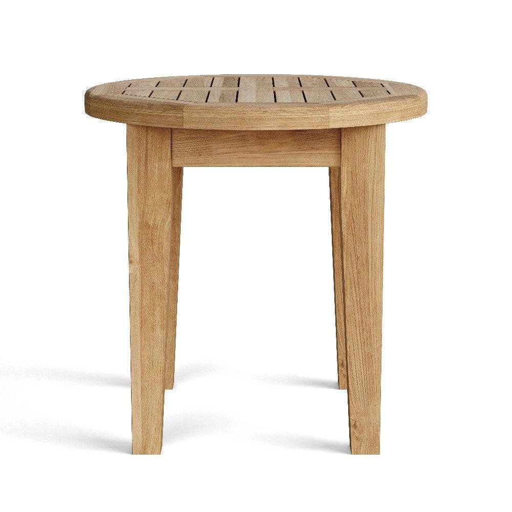 Mesa auxiliar para exterior de madera maciza natural redondeada de 20"
