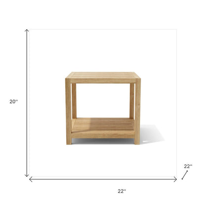Mesa auxiliar cuadrada de madera maciza natural de 22" para exteriores