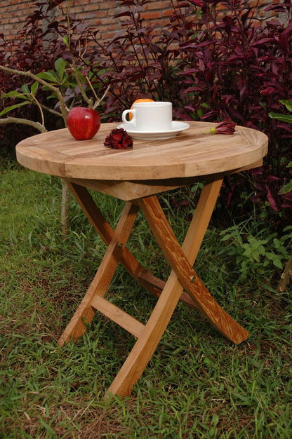 Mesa auxiliar plegable para exteriores de madera maciza natural redondeada de 20"