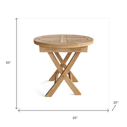 Mesa auxiliar plegable para exteriores de madera maciza natural redondeada de 20"