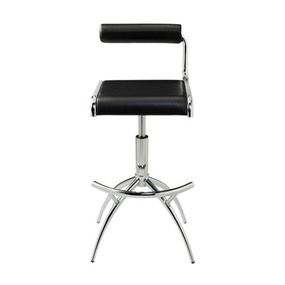 Set of Two Black and Silver Faux Leather and Metal Low Back Adjustable Height Bar Chairs