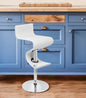 White and Silver Faux Leather and Metal Low Back Adjustable Height Bar Chair