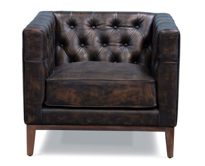 33" Brown and Black Antiqued Top Grain Leather Tufted Club Chair