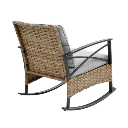 Three Piece Black Natural and Gray Rattan Two Person Seating Group With Table
