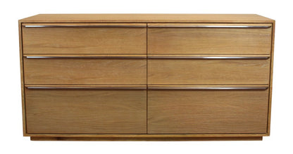Cómoda doble de seis cajones de madera maciza marrón de 72"