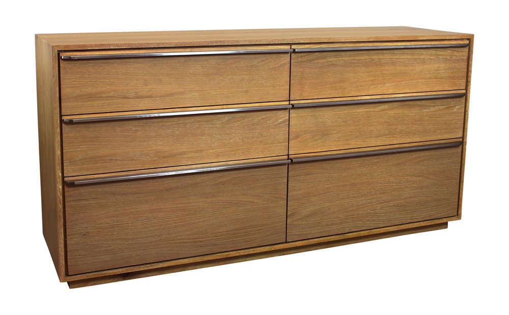 Cómoda doble de seis cajones de madera maciza marrón de 72"