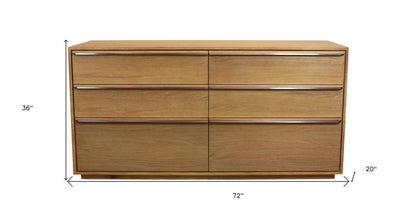 Cómoda doble de seis cajones de madera maciza marrón de 72"