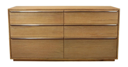 Cómoda doble de seis cajones de madera maciza marrón de 72"