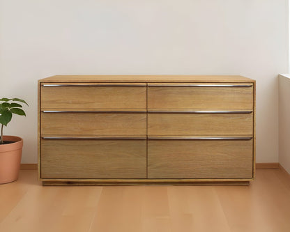 Cómoda doble de seis cajones de madera maciza marrón de 72"