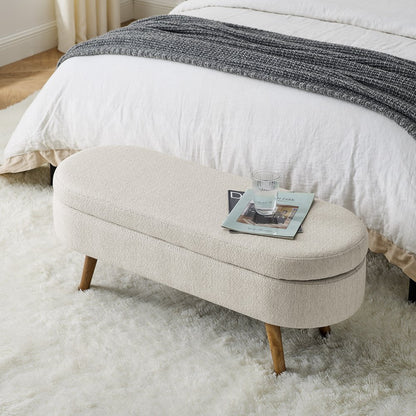 44" Beige and Brown Linen Upholstered Storage Bench with Flip Top
