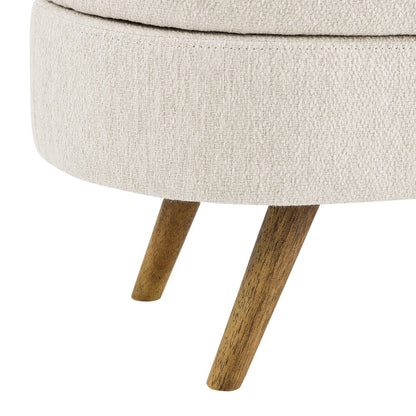 44" Beige and Brown Linen Upholstered Storage Bench with Flip Top