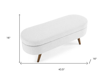 44" White and Brown Linen Upholstered Storage Bench with Flip Top