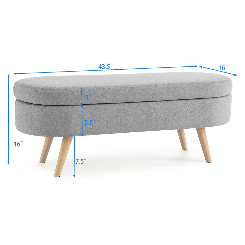 44" Gray and Brown Linen Upholstered Storage Bench with Flip Top