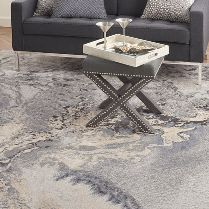 9' X 13' Gray Black and Ivory Abstract Area Rug