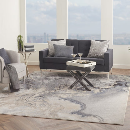 9' X 13' Gray Black and Ivory Abstract Area Rug