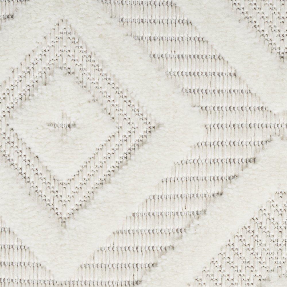 10' Ivory And White Round Geometric Indoor Outdoor Area Rug