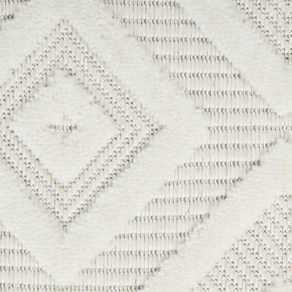 10' Ivory And White Round Geometric Indoor Outdoor Area Rug