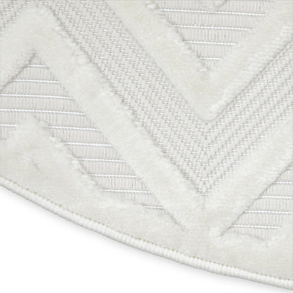 10' Ivory And White Round Geometric Indoor Outdoor Area Rug