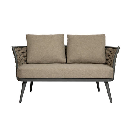56" Dark Gray Aluminum Outdoor Love Seat with Taupe Cushions