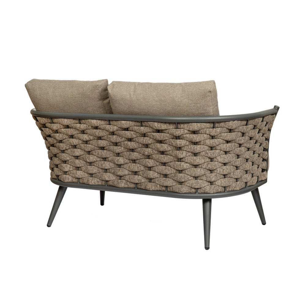 56" Dark Gray Aluminum Outdoor Love Seat with Taupe Cushions