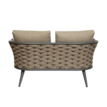 56" Dark Gray Aluminum Outdoor Love Seat with Taupe Cushions