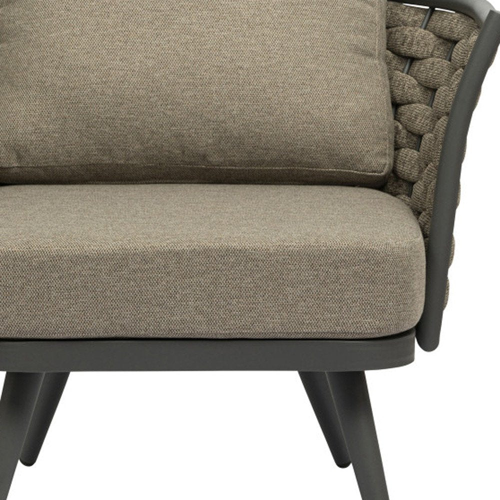 Sillón de exterior de aluminio tejido gris y topo de 81 cm con cojín topo