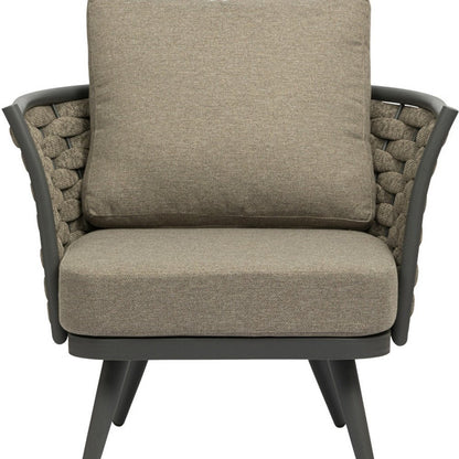 Sillón de exterior de aluminio tejido gris y topo de 81 cm con cojín topo