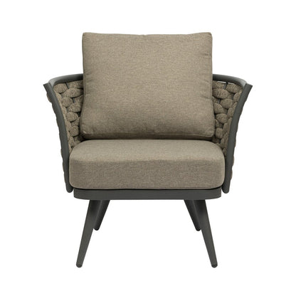 Sillón de exterior de aluminio tejido gris y topo de 81 cm con cojín topo