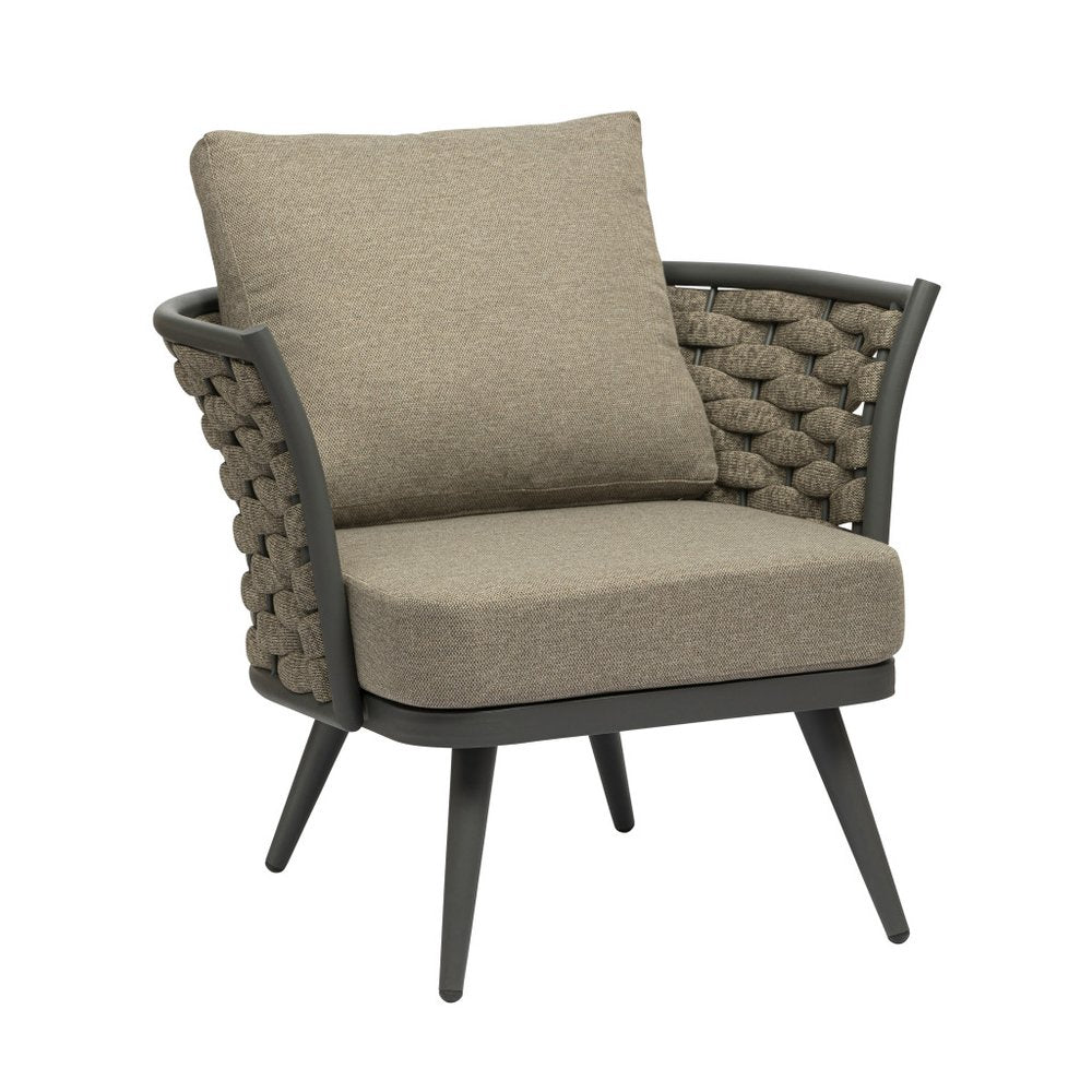 Sillón de exterior de aluminio tejido gris y topo de 81 cm con cojín topo