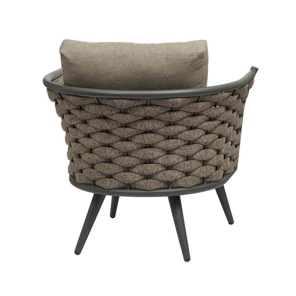 Sillón de exterior de aluminio tejido gris y topo de 81 cm con cojín topo