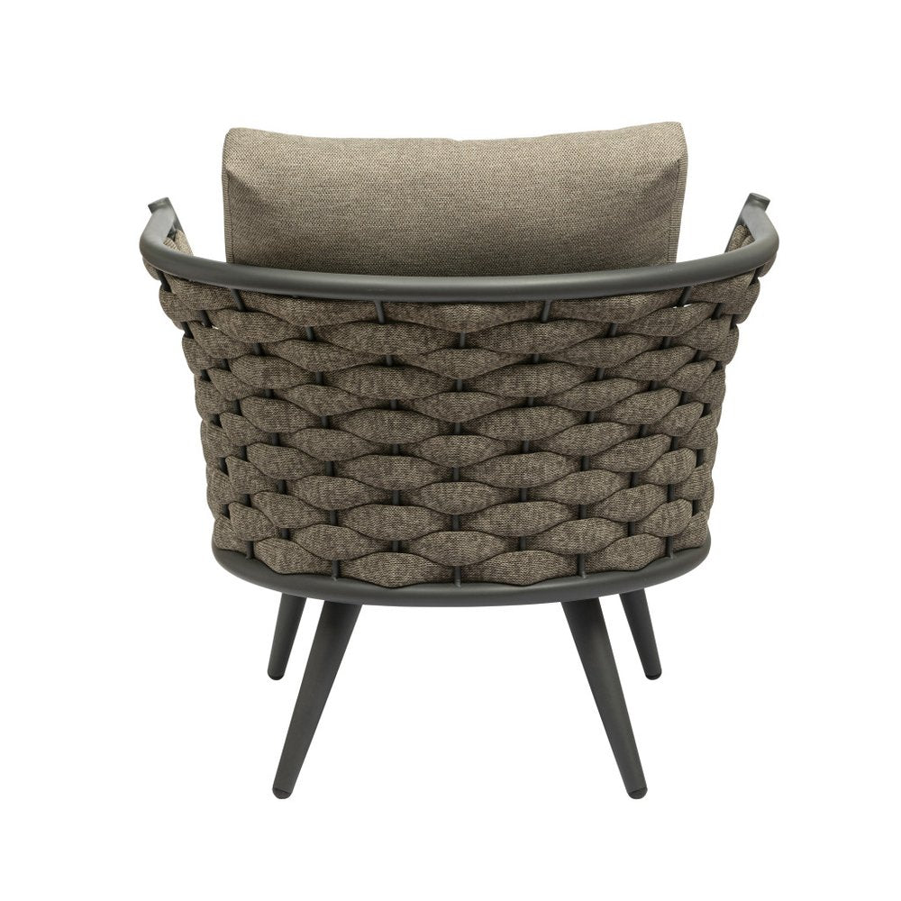 Sillón de exterior de aluminio tejido gris y topo de 81 cm con cojín topo