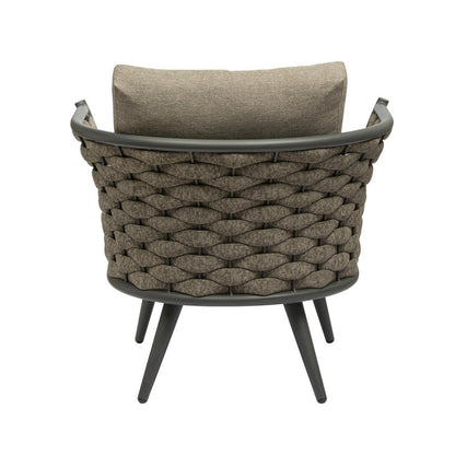Sillón de exterior de aluminio tejido gris y topo de 81 cm con cojín topo